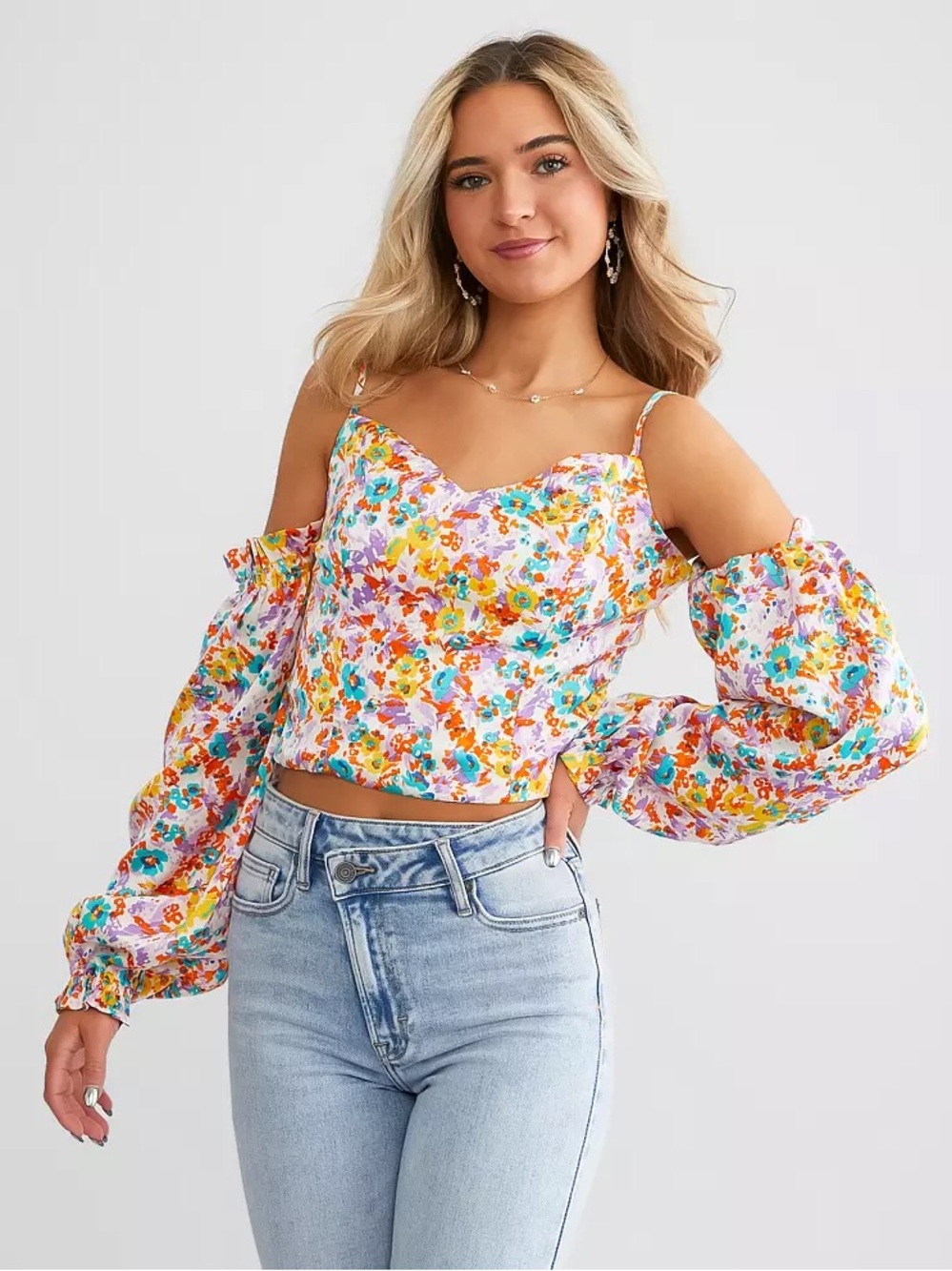 Willow & Root Floral Sweetheart Crop Top